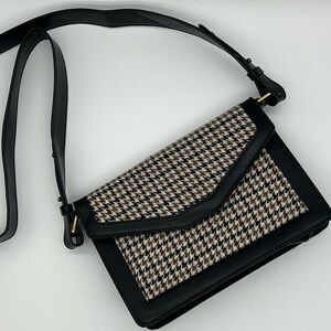 Antik Kraft Houndstooth Tweed Crossbody Shoulder Bag vegan leather trim EUC